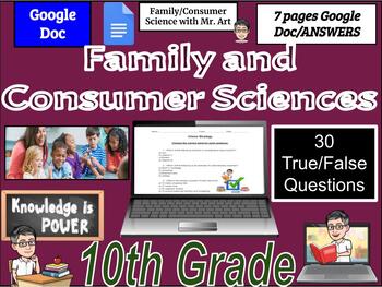 Preview of Family and Consumer Sciences - 10th grade - 30 question Multiple Choice - answer