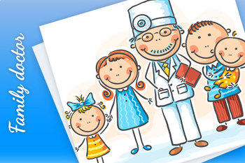 Family doctor with his patients by Optimistic Kids and Families Art