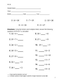 Family Of Facts With Multiplication & Division For Beginners Worksheet #1