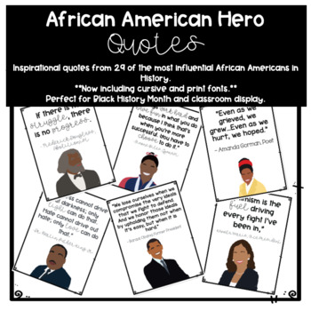Preview of Famous African American Hero Quote Posters-Black History Month, Cursive & Print