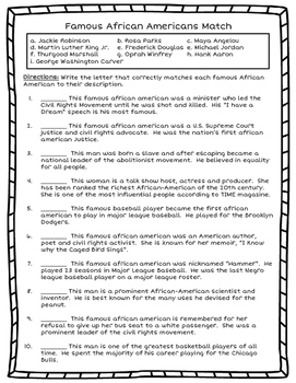 Famous African American Matching Cards And Worksheet By Katherine Dellinger