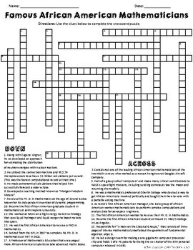 Famous African American Mathematicians Crossword Puzzle No Prep Printable