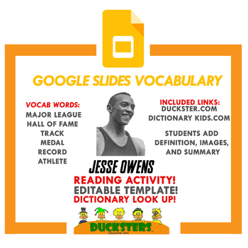 Preview of Famous American | Jesse Owens | Vocabulary | Distance Learning