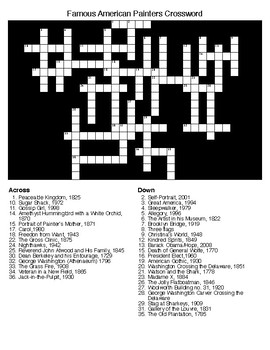 Famous American Painters Crossword Word Search with KEYS TpT
