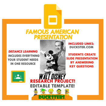 Preview of Famous American Presentation | Walt Disney | Distance Learning | Duckster