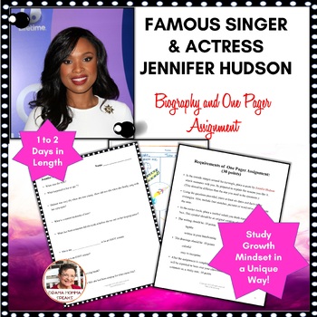 Preview of Emergency Sub Lesson Jennifer Hudson Bio One Pager Assignment and Free Poster