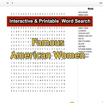 Preview of Famous American Women Interactive & Printable Word Search Puzzle G6-8