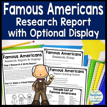 Preview of Famous Americans Report w/ Display Option: Famous Person Research Project