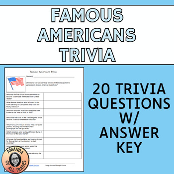 Preview of Famous Americans Trivia Middle School Teambuilding Academic Team Quiz Bowl