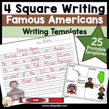 Preview of Famous Americans Writing Prompts Kindergarten & First Grade 4 Square Templates