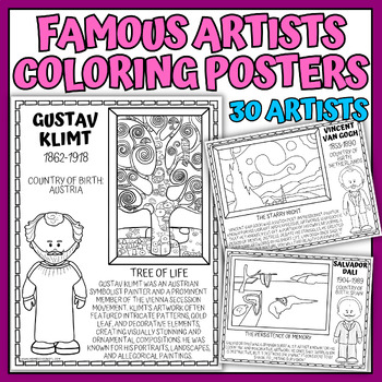 Preview of Famous Artists Coloring Pages Art History Famous Artists Worksheets