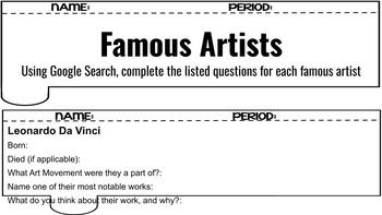 Preview of Famous Artists Facts_Bell Ringers/Do Nows