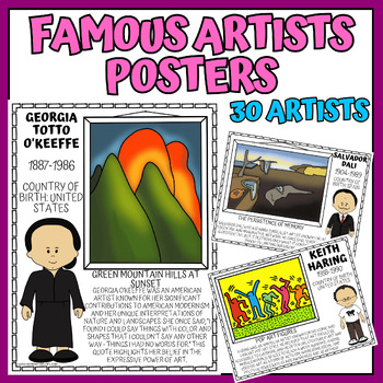 Preview of Famous Artists Posters Art History Famous Artists Worksheets Informational