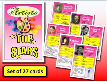 Preview of Famous Artists Top Stars Card Game set of 27 PUB Art Lessons Posters