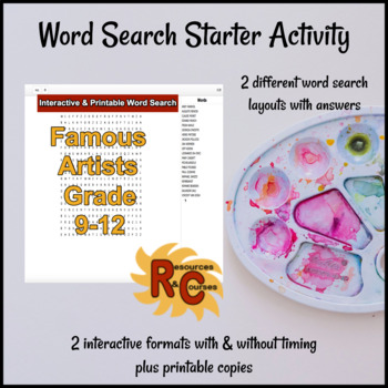 Preview of Famous Artists Word Search Puzzles G9-12