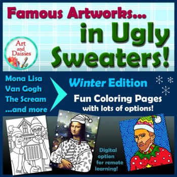 Preview of Famous Artworks in Ugly Christmas Sweaters - 24 Coloring Pages w/ Remote Option!