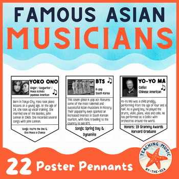 Preview of Famous Asian Musicians Pennants - Classroom Decor Posters Asian Heritage AAPI