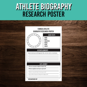 Preview of Famous Athlete Biography | Research Poster Template | Printable Activity