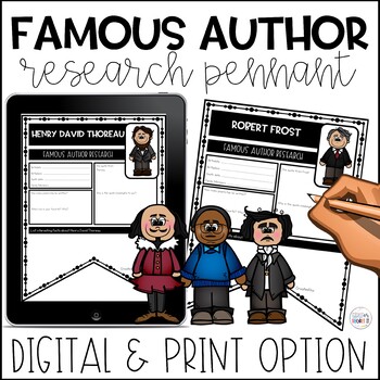 Preview of Famous Author Research Pennants | Distance Learning | Digital and Print