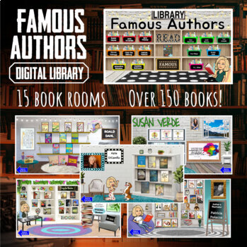 Preview of Famous Authors - Digital Library (15 virtual book rooms rooms) 150+ books