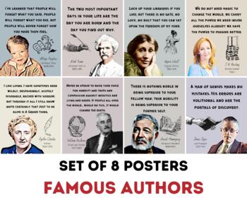 Preview of Famous Authors Posters (set of 8), ELA Classroom Decor, Library Posters, Quotes