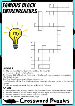 Famous Black Entrepreneurs Crossword Puzzles Activities TPT