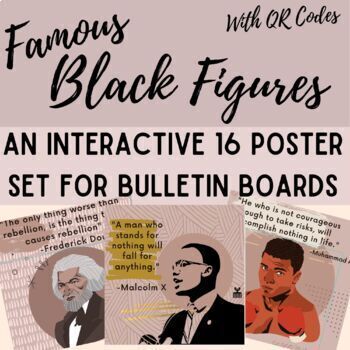 Preview of Famous Black Figures: Interactive Bulletin Board 16 Poster Set w/QR Codes+ GC