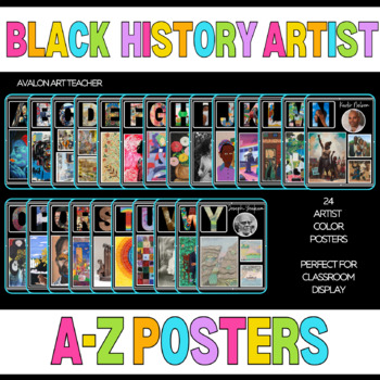 Preview of Famous Black History Month Artists Posters Alphabet A-Z Bulletin Decorations
