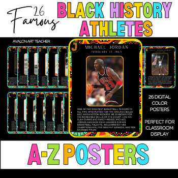 Preview of Famous Black History Month Athlete Posters Alphabet A-Z Bulletin Art Decorations