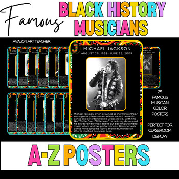 Preview of 25 Black History Famous Black Musicians Classroom Poster Music Bulletin Board