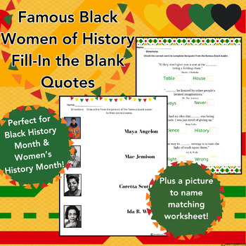 Preview of Famous Black Women of History Fill-in-the-Blank Quotes/Montessori