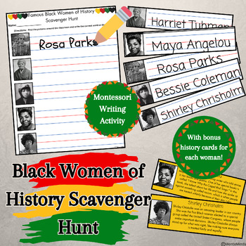 Preview of Famous Black Women of History Scavenger Hunt - Montessori Writing Activity