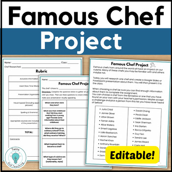 Preview of Famous Chef Project for Family and Consumer Science and Culinary Arts
