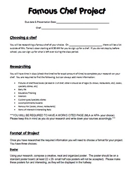 health history family worksheet for Famous Culinary Arts   Project TpT FCS Chef 1 Class a