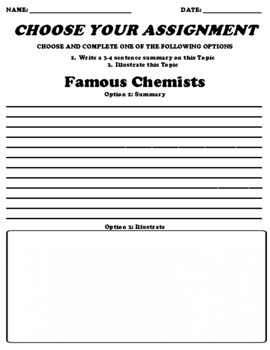 Preview of Famous Chemists UDL Choice Board Worksheet