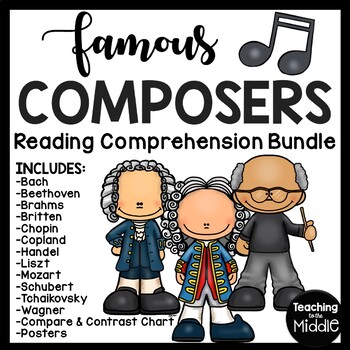 Preview of Famous Composers Reading Comprehension Worksheet Bundle Music History
