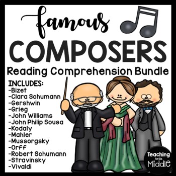 Preview of Famous Composers Reading Comprehension Worksheet Bundle #2 Music