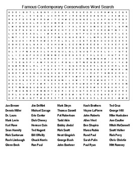 Famous Contemporary Conservatives Crossword Word Search TpT