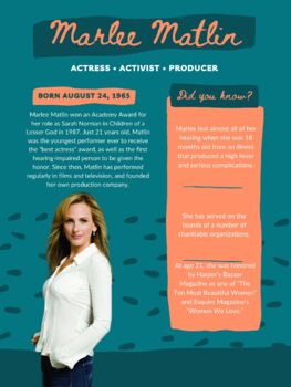 Preview of Famous Deaf Person Poster - Marlee Matlin