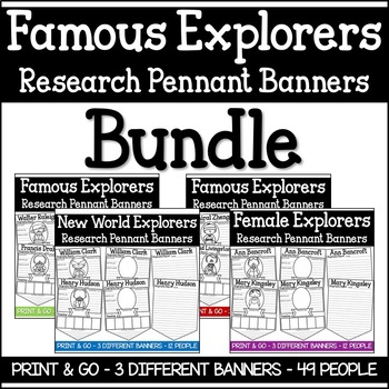 Preview of Famous Explorers Research Pennant Banner Project Bundle