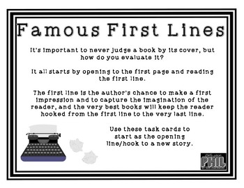 Preview of Famous First Lines Task Cards FREEBIE