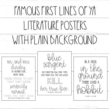 Preview of Famous First Lines of Young Adult YA Books / Classroom Posters / Reading