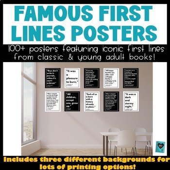 Preview of Famous First Opening Lines YA Classic Novels Posters Bulletin Board ELA Reading