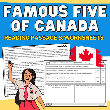 Preview of Famous Five  of Canada: Information Reading Passage, Worksheets, & Vocabulary
