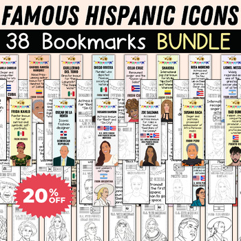 Preview of Famous Hispanic Icons Bookmarks BUNDLE - Hispanic Heritage Month Bookmarks Pack