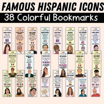 Preview of Famous Hispanic Icons Colorful Bookmarks - Hispanic Heritage Month Bookmarks