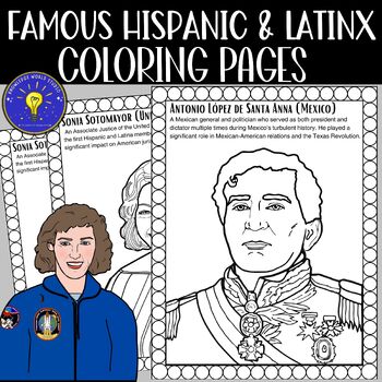 Preview of Famous Hispanic & Latinx Coloring Pages | Hispanic Heritage Month Worksheets