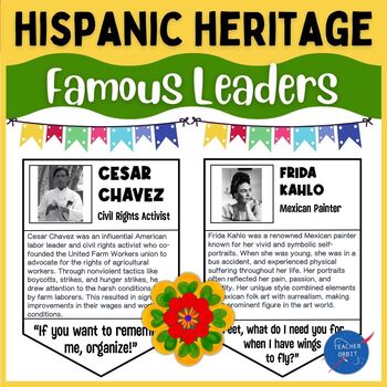 Preview of Famous Hispanic Leaders Pennants | Biography Classroom Decor Hispanic Heritage