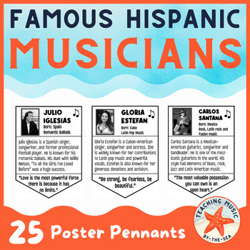 Preview of Famous Hispanic Musicians Pennants - Hispanic Heritage Month Posters Decor