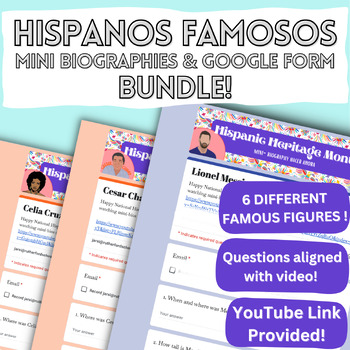 Preview of Famous Hispanics - Mini Biography Video and Questions Bundle